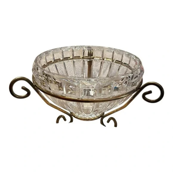 Mikasa 8” Refections Austria cut crystal bowl w/ 3 leg gold stand elegant fancy - Picture 1 of 8
